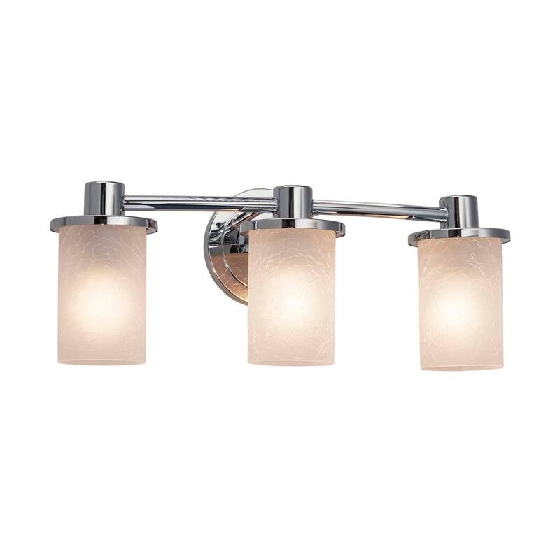 Justice Design Fusion Rondo 3-light Polished Chrome Bath Bar, Frosted Crackle Cylinder w/ Flat Rim Shade - Polished Chrome