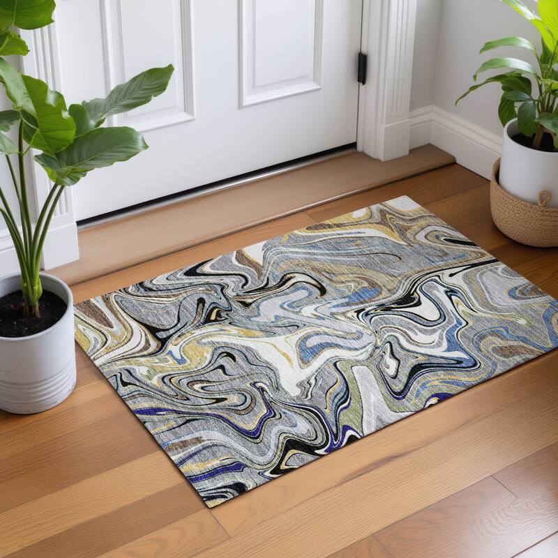 Machine Washable Indoor/ Outdoor Contemproary Fusion Chantille Rug