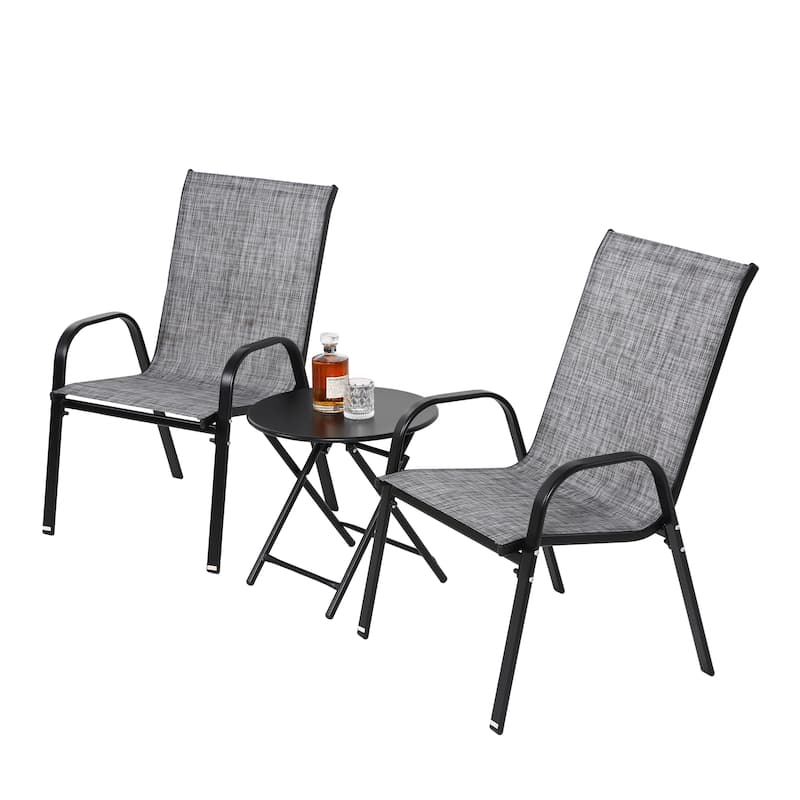 3-Piece Patio Bistro Set w/ 2 Camping Chairs, Steel Top Folding Table
