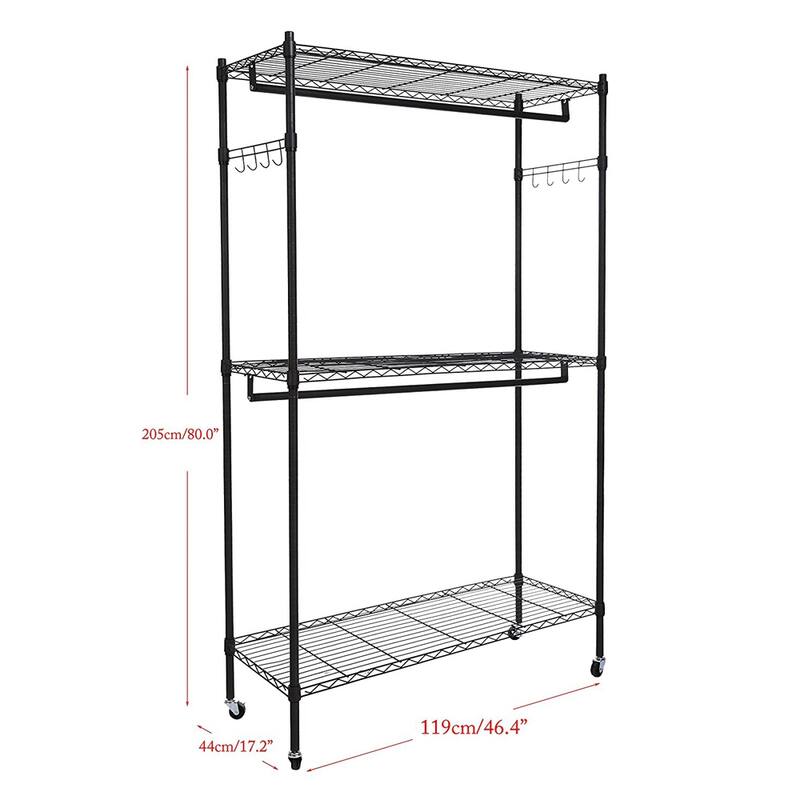 2-Tier Closet Organizer Garment Rack Clothes Storage Hanger Shelf with Hooks