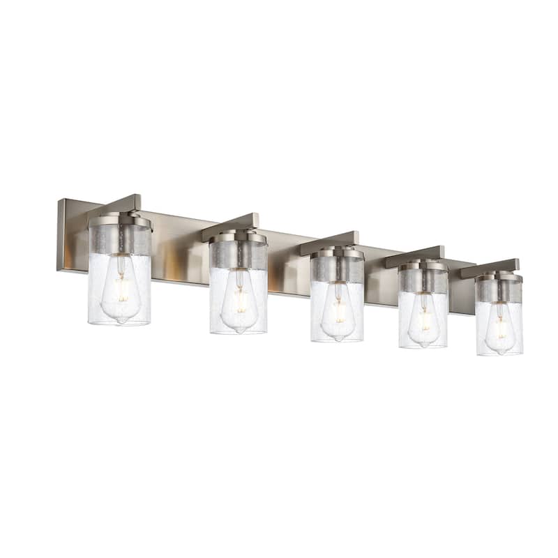 Vinluz Brushed Nickel Vanity Lights with Seeded Glass Shade - 5-Lights