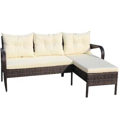 2-Piece Wicker Patio Conversation Set with Beige Cushions