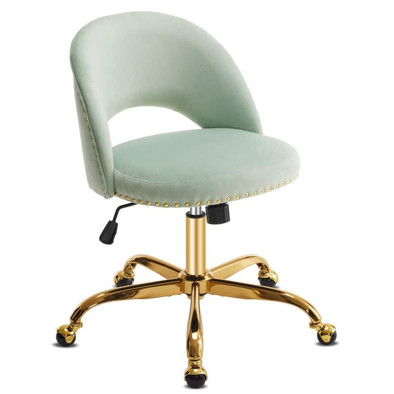 Office Chair Velvet Desk Chair Swivel Armchair Cute Modern Fabric Home Office Desk Chairs with Wheels - Mint Green