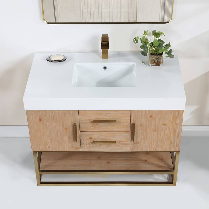 Altair Bianco Bath Vanity with White Composite Stone Top,no Mirror