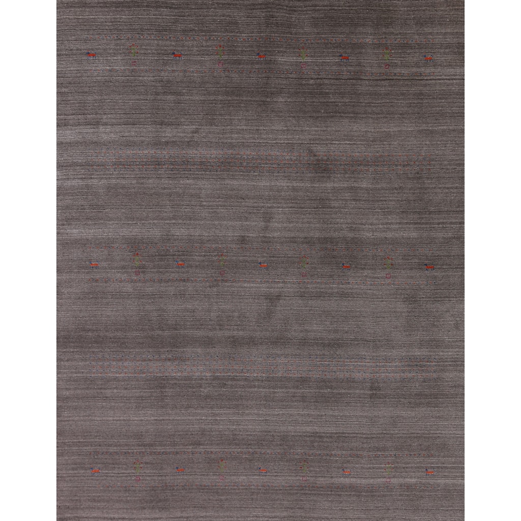 Hand Knotted Oriental 100% Wool Carpet Tribal Tribal Greys & Charcoal Gabbeh Area Rug - 9' 8'' X 7' 11''