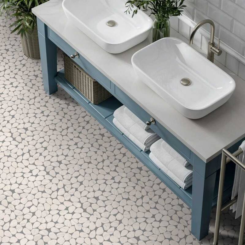 Recycled Cenote Pebble 13x13 Crema Matte Glass Mosaic Tile - Floor, Wall & Backsplash