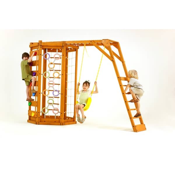 slide 2 of 8, Hawthorn Outdoor Climber Playset | Monkey Bars, Swing & Octagon Climber for Kids - Natural Natural