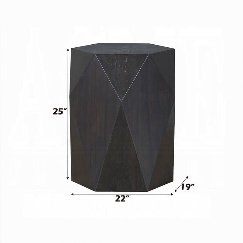 Hano Side End Table, Black Rubberwood, 22 Inch Modern Geometric Body