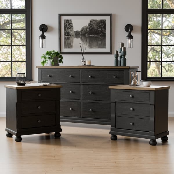 black dresser bedroom set Berkeley Six Drawer Leather Wrapped Dresser