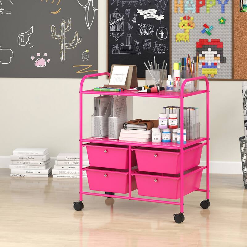 Gymax Rolling Storage Cart w/4 Drawers & 2 Shelves Multipurpose