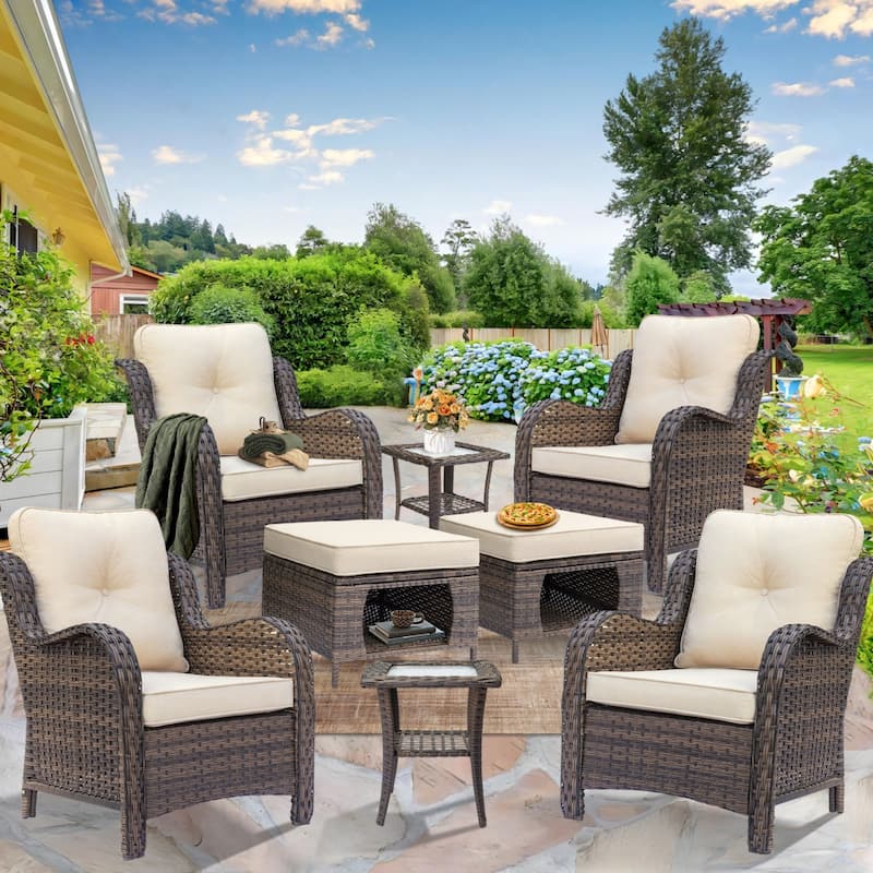 Outdoor Patio Furniture Set-Rattan Outdoor Furniture Set with Cushion - 6 Seat - Cream