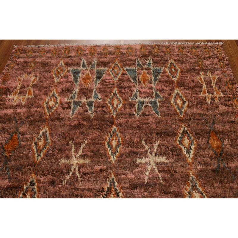 Hand Knotted Oriental 100% Wool Carpet Modern Tribal Pink Moroccan Area Rug - 9' 0'' X 5' 9''