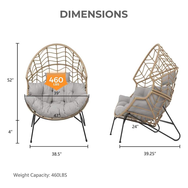Oversized Wicker Egg Chair with Cushion Backyard Back Porch, Tan