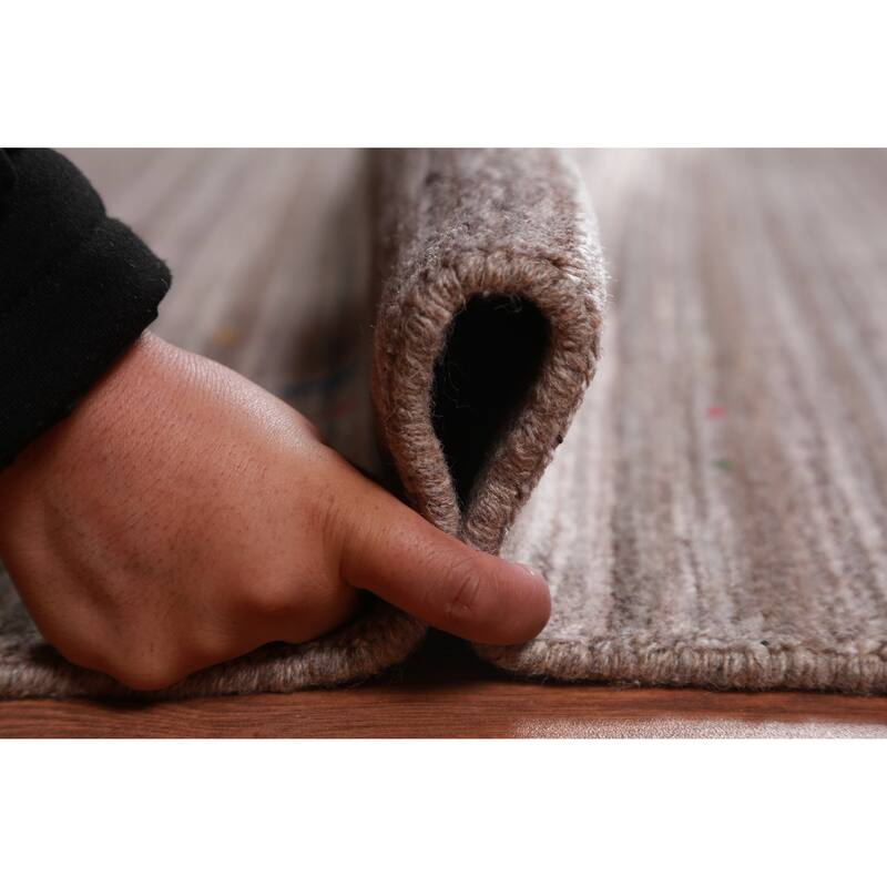 Striped Brown Gabbeh Indian Area Rug Hand-Knotted Wool Carpet - 8'1" x 9'8"