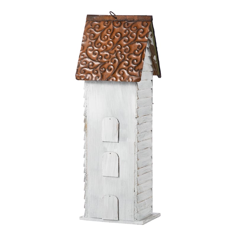 Glitzhome 24.25"H Oversized Washed Blue or White 3-Tiered Solid Wood Villa Decorative Outdoor Garden Birdhouse