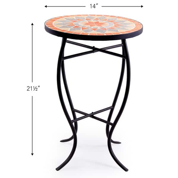 dimension image slide 3 of 8, Indoor/Outdoor Turkish Mosaic Tile Side Table and Plant Stand