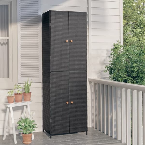 slide 2 of 12, vidaXL Garden Storage Cabinet Black 23.2"x15.7"x70.9" Poly Rattan Black