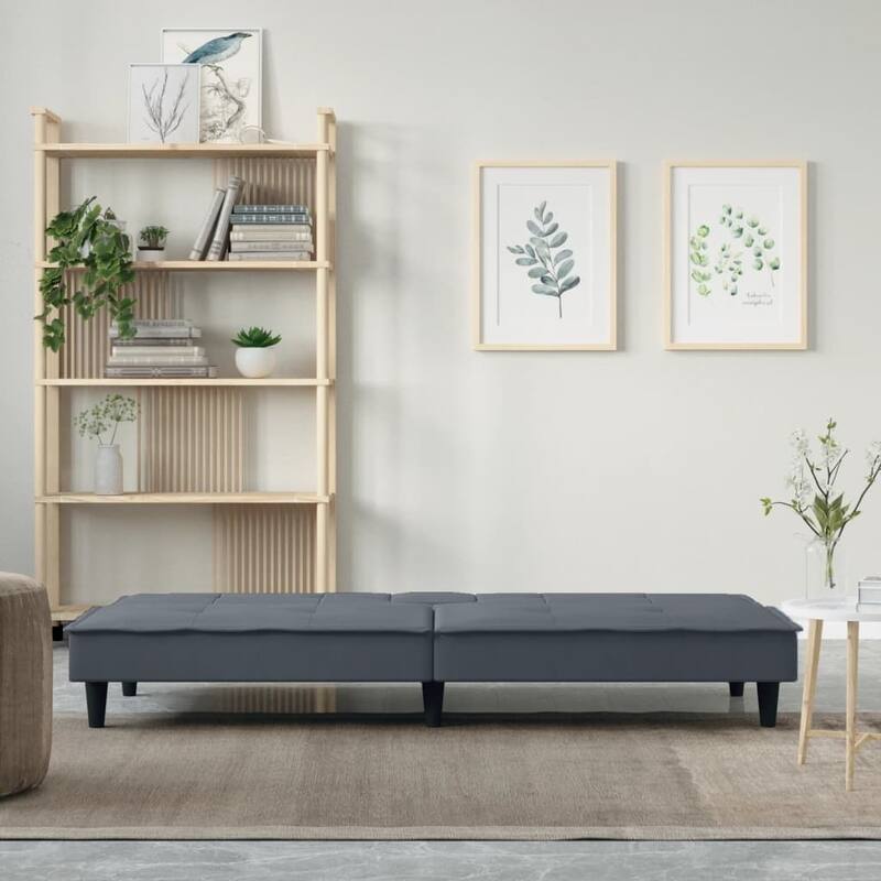 vidaXL Sofa Bed with Cup Holders Dark Gray Velvet - 78.7" x 35" x 27.6"