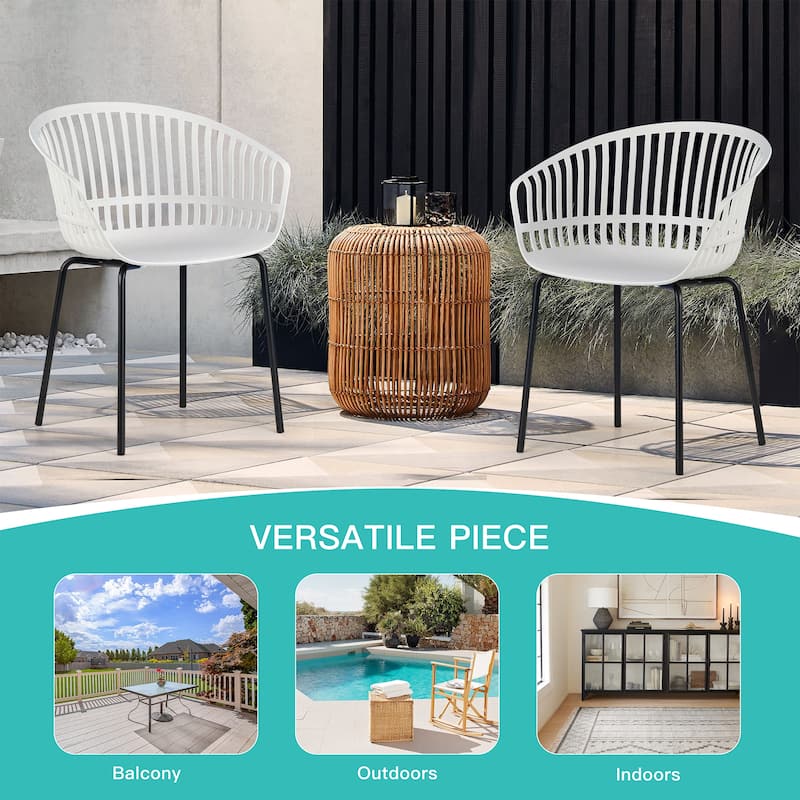 Set of 2 Barras Grey Plastic Dining Chair with Black Iron Legs