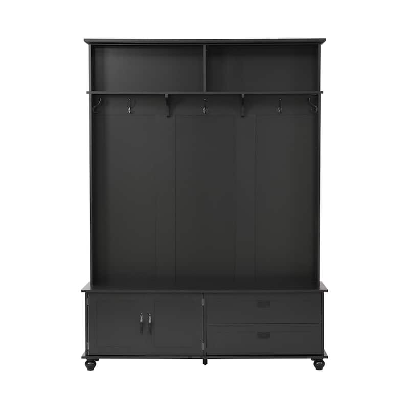 Hall Tree with Storage Cabinet and 2 Large Drawers - N/A