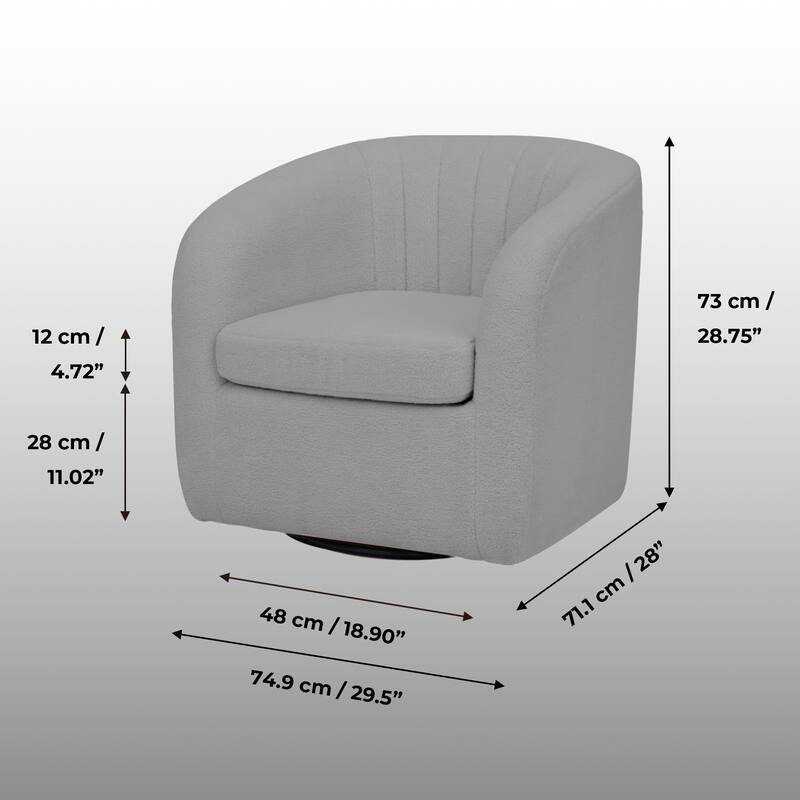 Teamson home - Monroe faux shearing 28.75" Swivel Tub Chair, Gray - 28"L x 29.5"W x 28.75"H