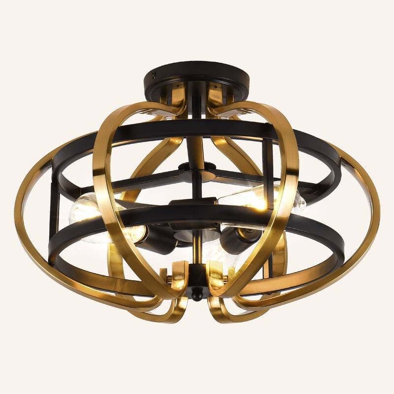 3-Light Modern Black and Gold Orb - Shaped Flush Mount Ceiling Light - Matte Black