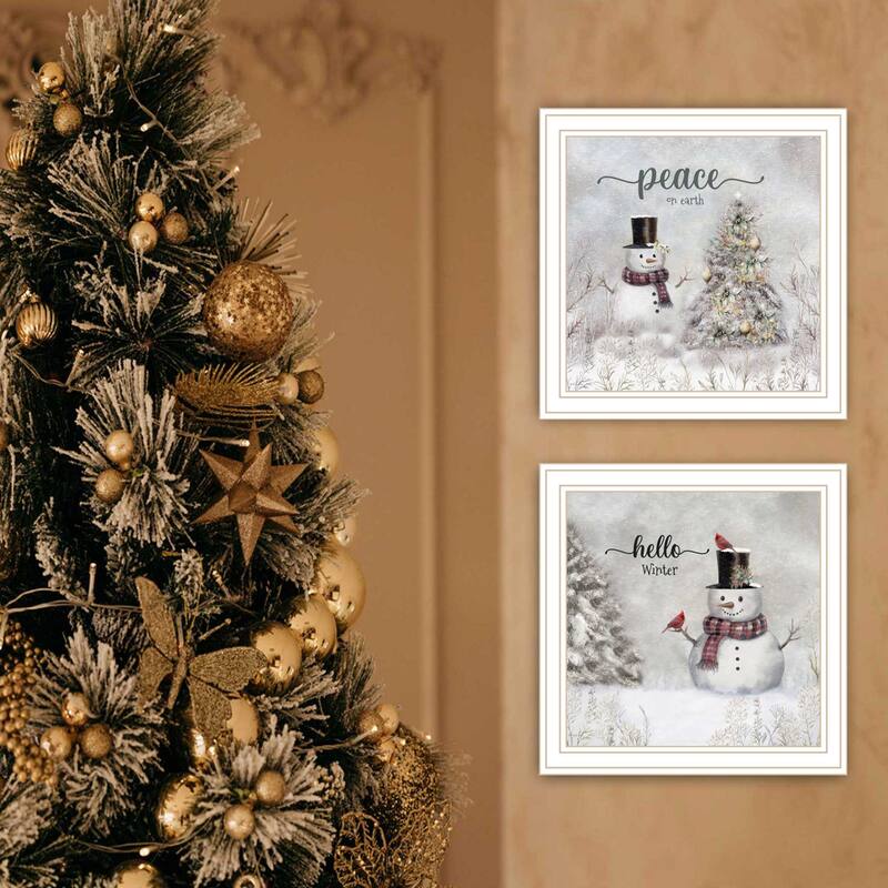 2-Piece Framed Wall Art Set - Winter Peace On Earth, White Frame
