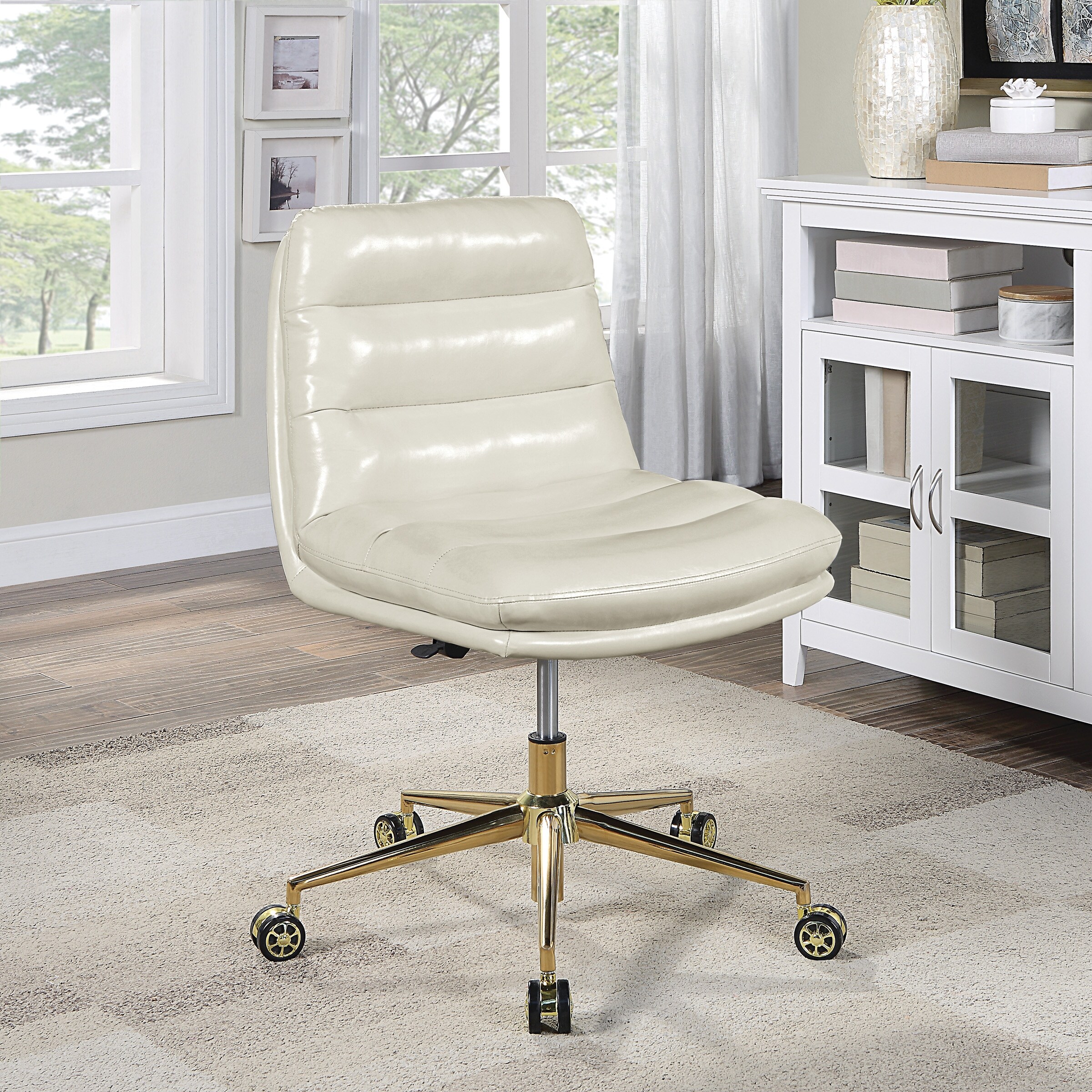 White leather best sale armless office chair