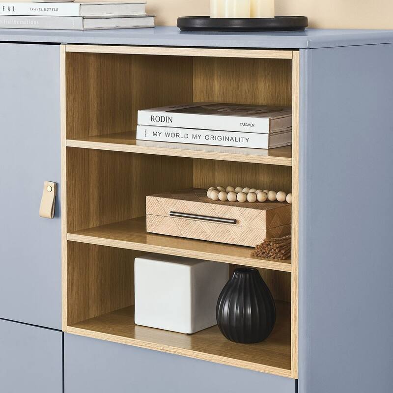 3 Doors Wooden Cabinet with Leather Handle