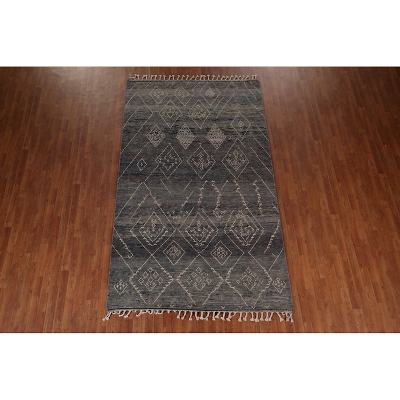 Blue & Gray Moroccan Area Rug Hand-Knotted Wool Carpet - 5'11"x 10'0"
