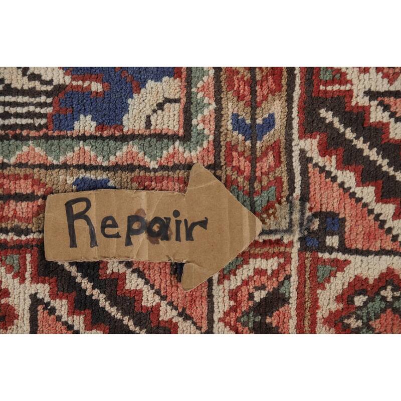Geometric Pink Hamedan Vintage Persian Area Rug Handmade Wool Carpet - 7'5" x 10'4"