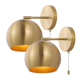 JONATHAN Y Mila 7" 1-Light Modern Midcentury Iron LED Sconce with Pull-Chain Switch, Brass Gold (Set of 2)