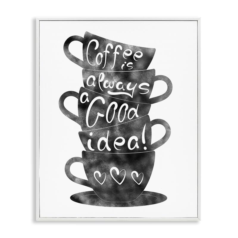 Stupell Coffee Mugs Stacked & Phrase Framed Giclee Art Design By Marcus Prime - 16 x 20 - White