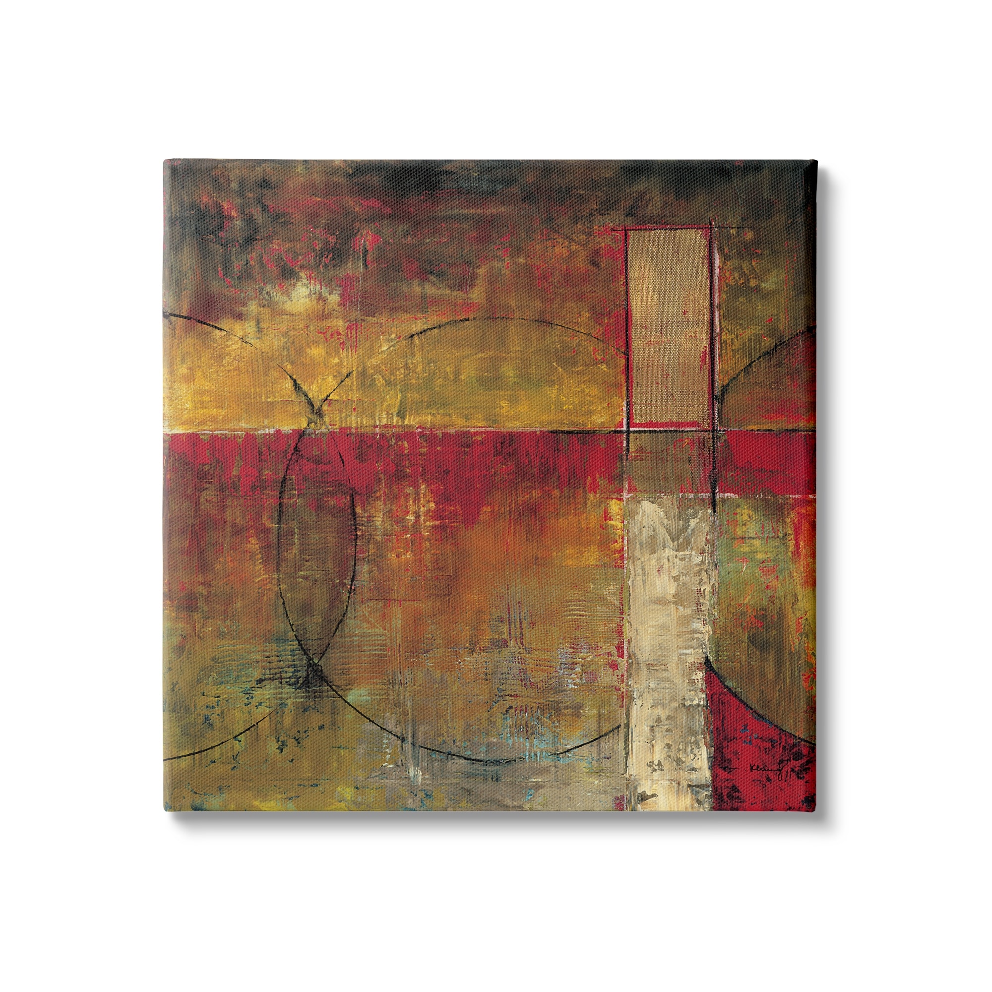 Stupell Warm Tone Abstract Shape Composition Red Brown Painting Canvas Wall Art
