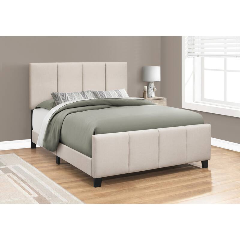 Beige Linen-Look Upholstered Queen Platform Bed with Solid Wood Legs and Soft Cushioning for Modern Style
