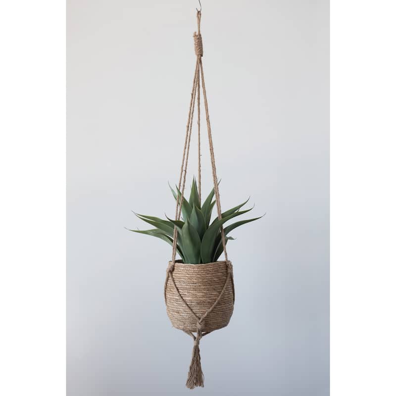 Hanging Straw Planter with Long Jute Rope and Tassel