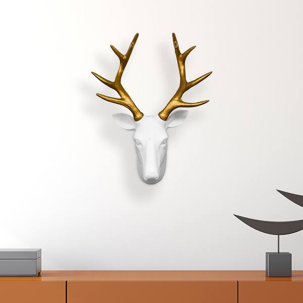 Walplus Contemporary Taxidermy White Deer Head Gold Antlers Home Decor Overstock 31807277
