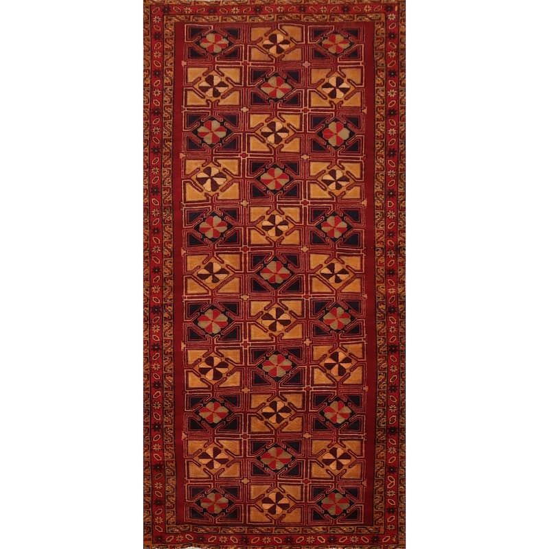Hand Knotted Oriental 100% Wool Carpet Traditional Geometric Oranges & Rust Ardebil Runner Rug - 10' 2'' X 4' 4''