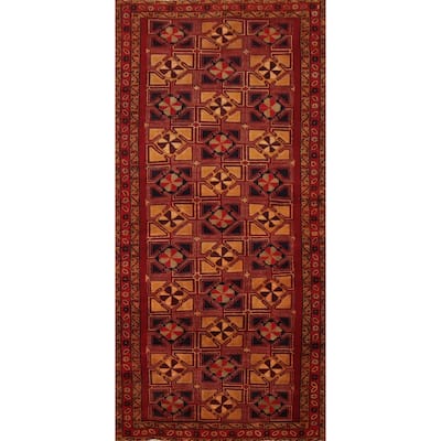 Hand Knotted Oriental 100% Wool Carpet Traditional Geometric Oranges & Rust Ardebil Runner Rug - 10' 2'' X 4' 4''