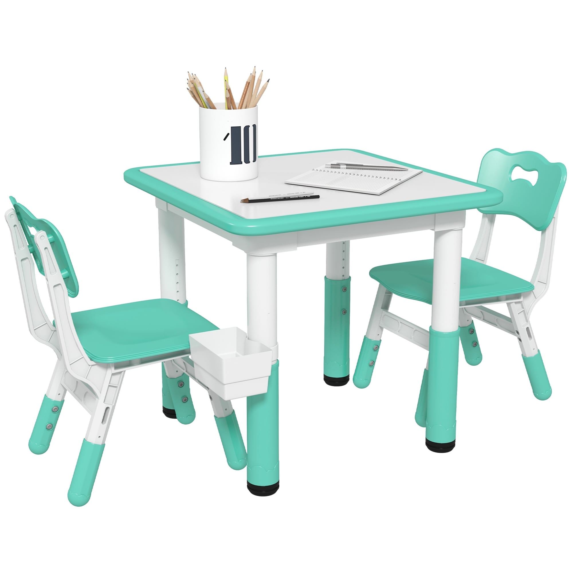 Versatile Design 3 Piece Kids Table and Chairs, Height Adjustable Toddler Table and Chair Set with Storage