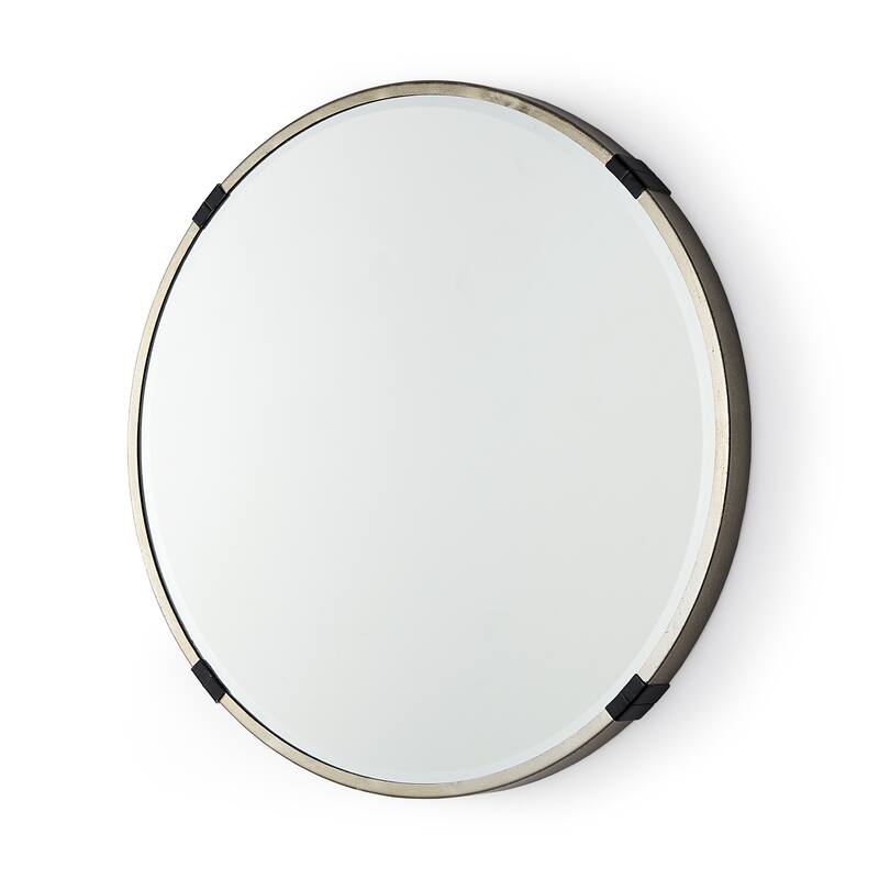 HomeRoots 24" Gold And Black Metal Round Framed Accent Mirror - 23.62 in. x 23.62 in. x 1.77 in.