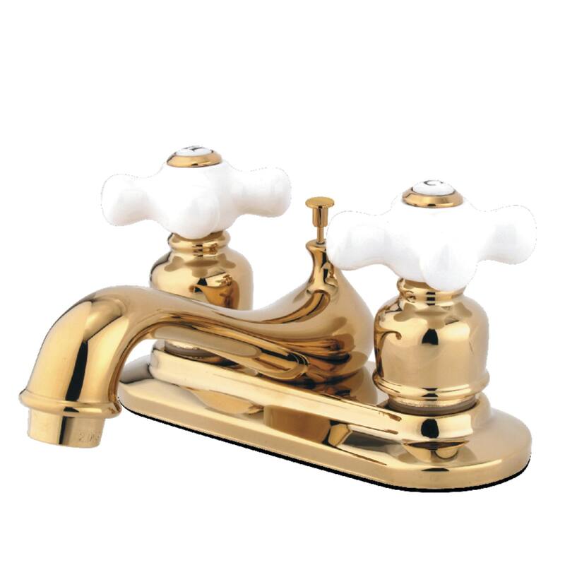 Kingston Brass Restoration Two-Handle 3-Hole Deck Mount 4 in. Centerset Bathroom Faucet - Polished Brass