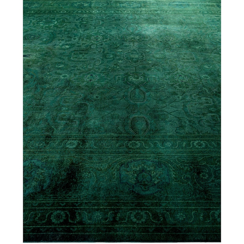 Overdyed One-of-a-Kind Hand-Knotted Area Rug - Green - 9' 1" x 12' 1"