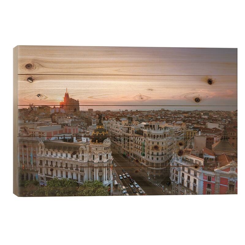 Sunset Over Madrid, Spain Print On Wood by Matteo Colombo - Multi-Color - 26x40x1.5