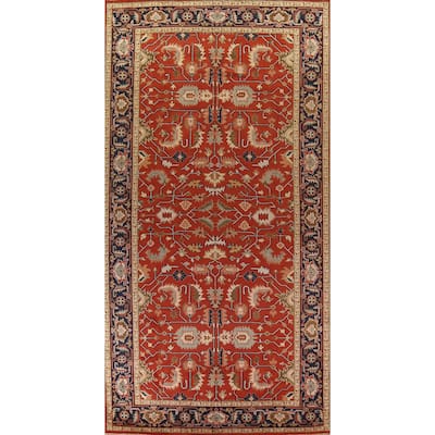 Floral Heriz Serapi Indian Large Area Rug Hand-Knotted Wool Carpet - 8'11"x 17'11"