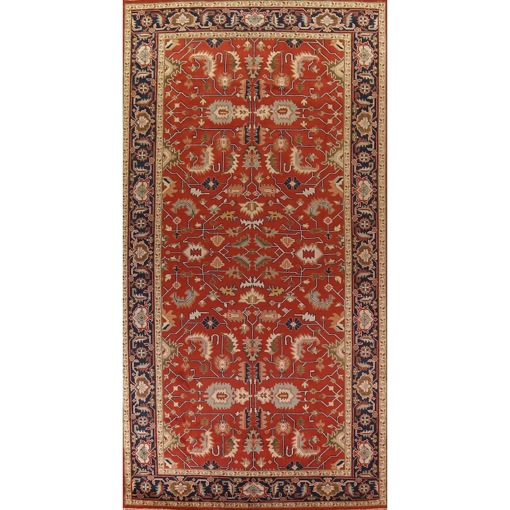 Floral Heriz Serapi Indian Large Area Rug Hand-Knotted Wool Carpet - 8'11"x 17'11"
