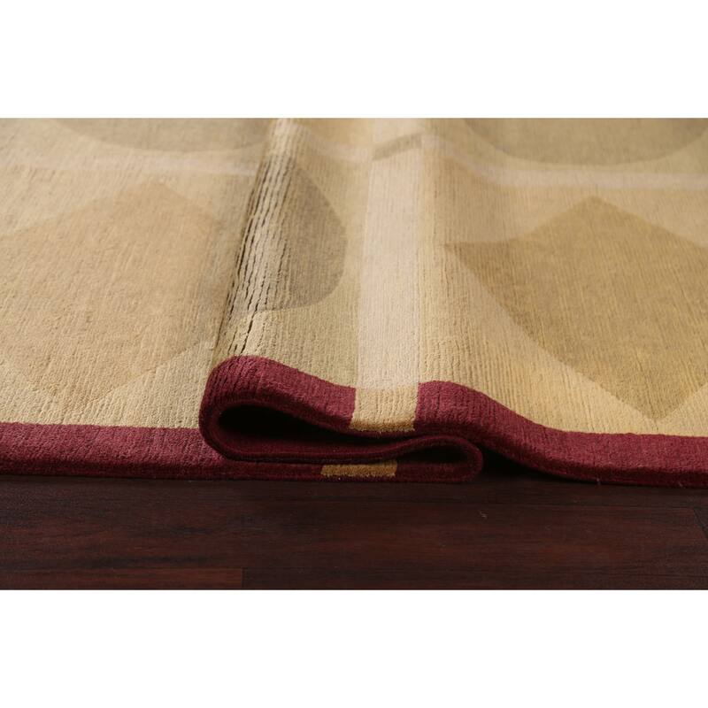 Vegetable Dye Geometric Oriental Nepalese Wool Area Rug Hand-knotted - 6'2" x 9'5"