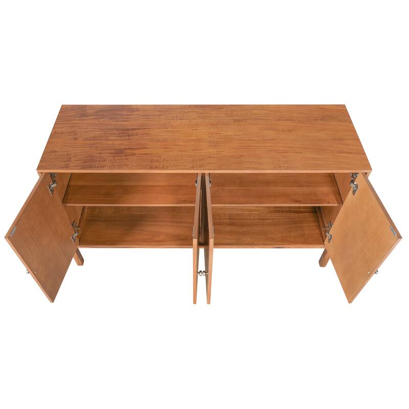 Vintage Sideboard Buffet Cabinet, 34.2" H 4-Door Storage Cabinet with Metal Handles, Brown Finish for Dining Room or Living Room