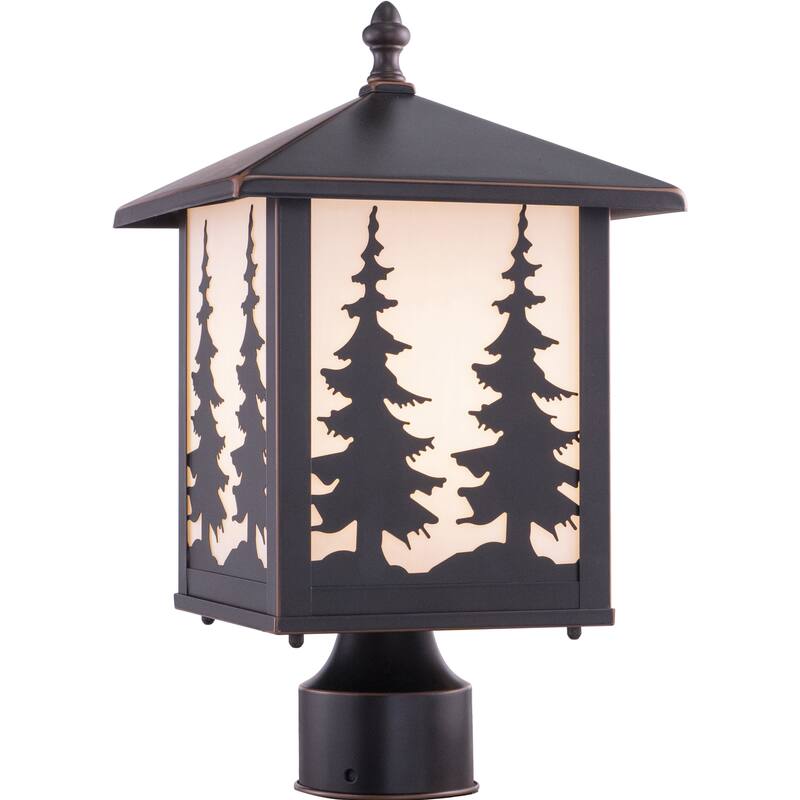 Yosemite 1L Bronze Rustic Outdoor Tree Post Light White Glass - 8-in W x 14-in H x 8-in D