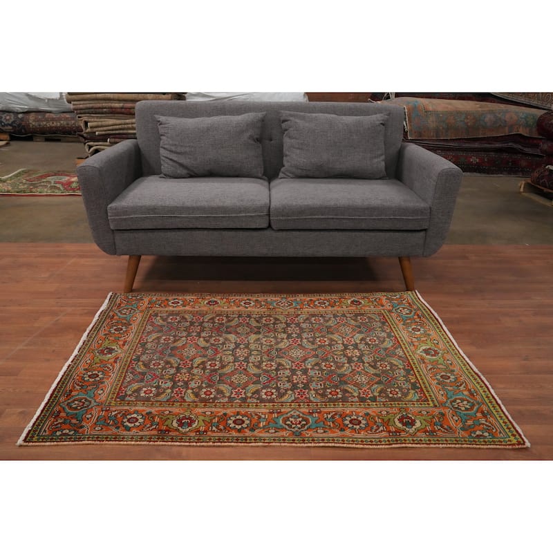 Hand Knotted Oriental 100% Wool Carpet Traditional Floral Greys & Charcoal Tabriz Area Rug - 4' 9'' X 3' 2''